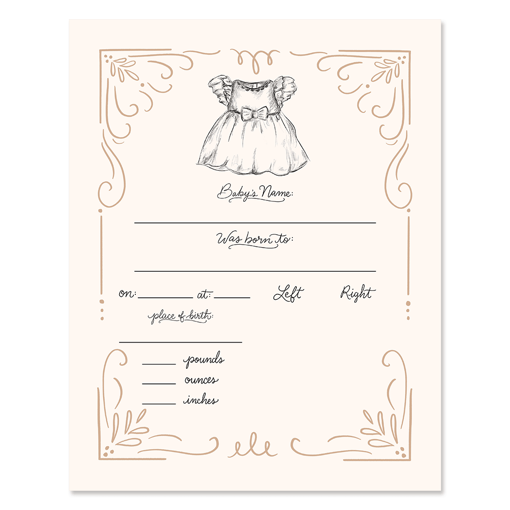 Fill In The Blank Baby Birth Stats Print - Girl - Lily & Val
