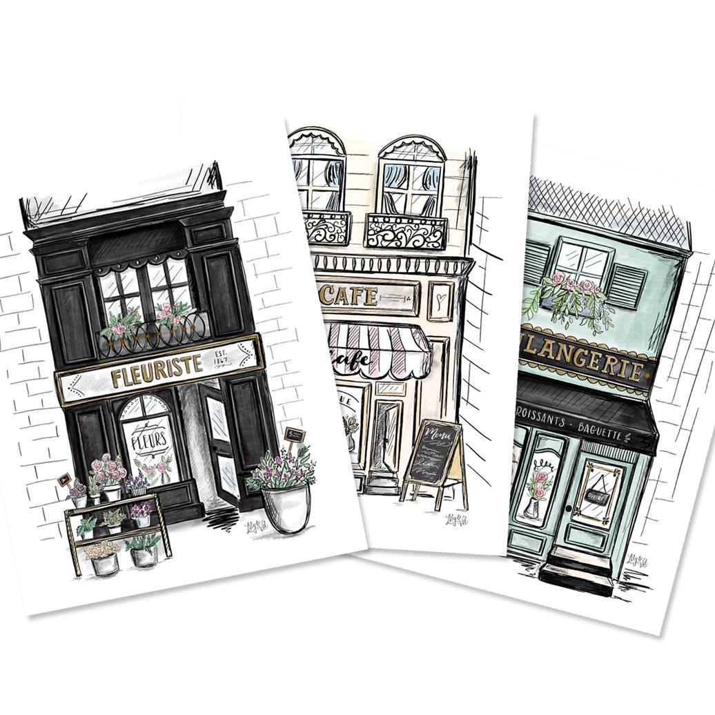 French Buildings - Set of 3 Prints - Lily & Val