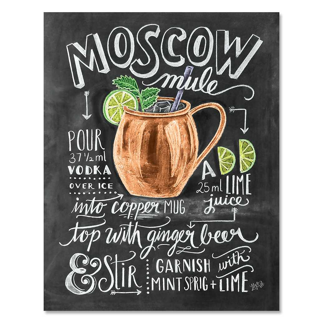 Moscow Mule Print Recipe Print Cocktails Bar Cart Art Chalk Art