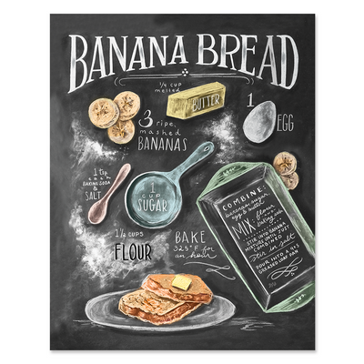 Banana Bread Recipe - Chalkboard Art Print - Kitchen Decor- Recipe Art ...