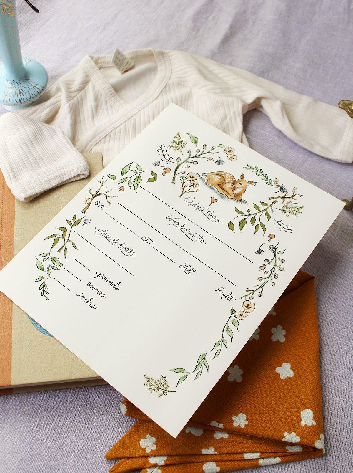 Fill In The Blank Baby Birth Stats Print - Woodland - Lily & Val