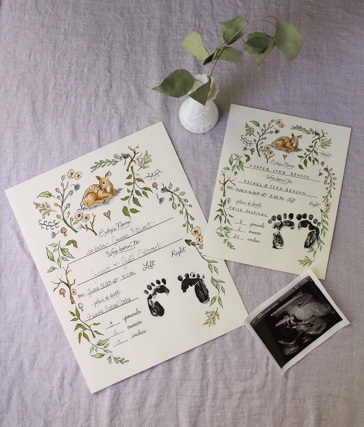 Fill In The Blank Baby Birth Stats Print - Woodland - Lily & Val