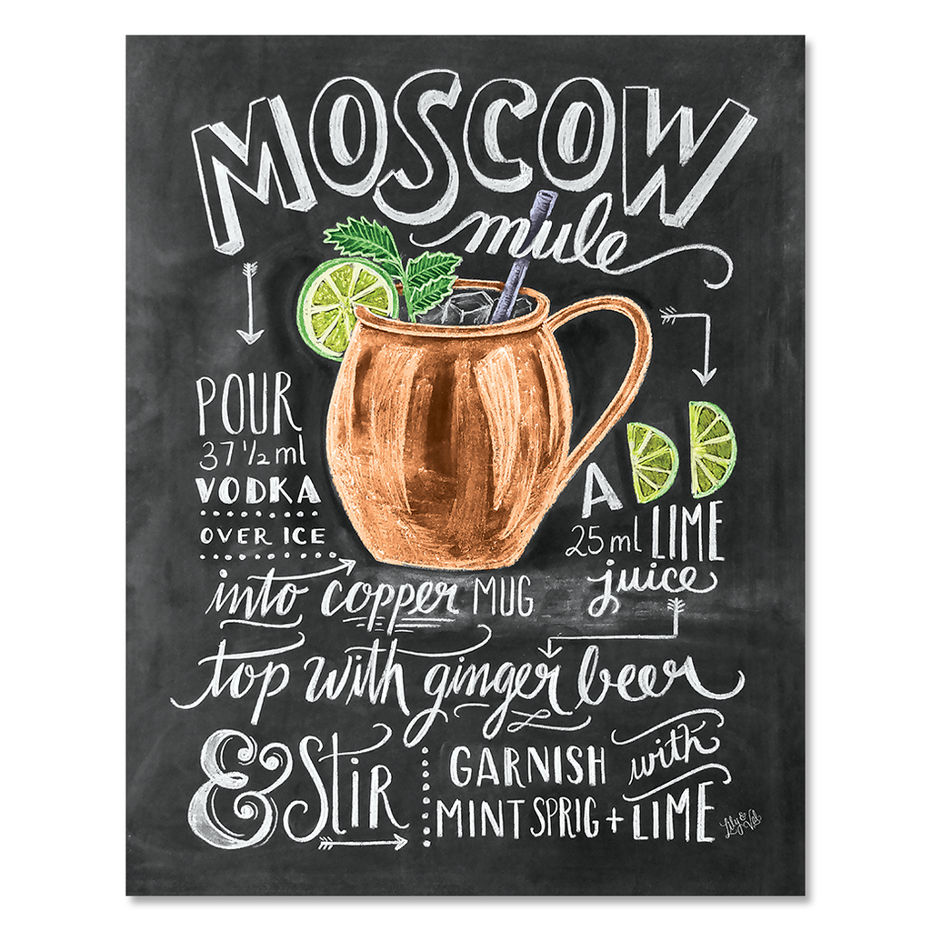 Moscow Mule Print - Recipe Print - Cocktails - Bar Cart Art