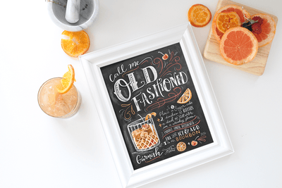 Old Fashioned cocktail chalk art drawing by Valerie McKeehan