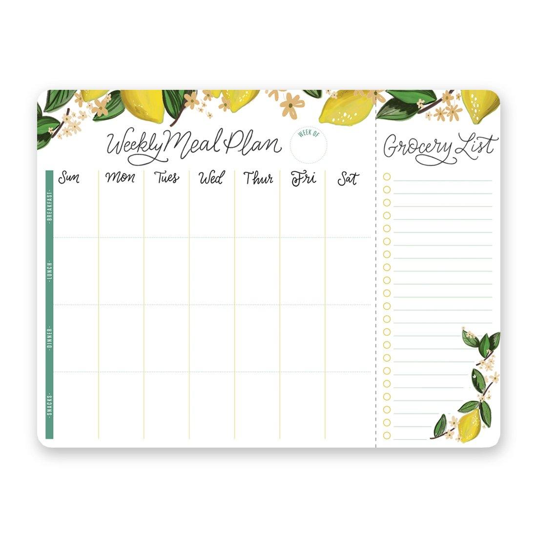 Whimsical Lemon Meal Planner Pad & Grocery List - Lily & Val