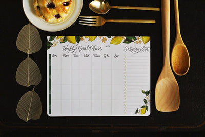Whimsical Lemon Meal Planner Pad & Grocery List - Lily & Val